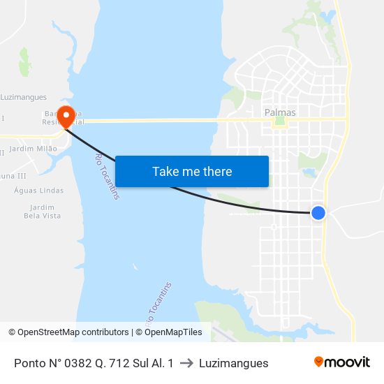 Ponto N° 0382 Q. 712 Sul Al. 1 to Luzimangues map