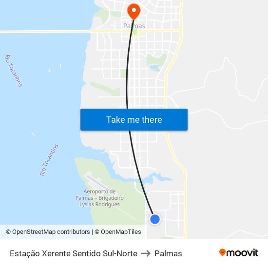 Estação Xerente Sentido Sul-Norte to Palmas map