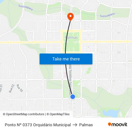 Ponto Nº 0373 Orquidário Municipal to Palmas map