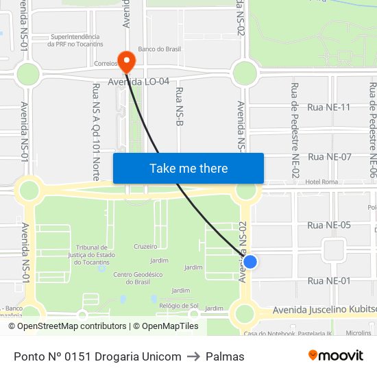 Ponto Nº 0151 Drogaria Unicom to Palmas map