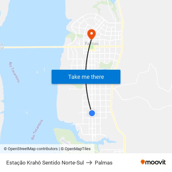 Estação Krahô, Norte-Sul | Av. Joaquim Teotônio Segurado, 1086 to Palmas map