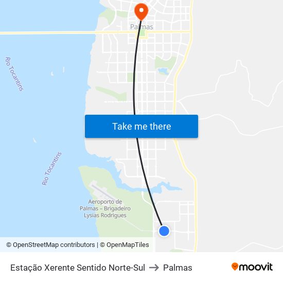 Estação Xerente Sentido Norte-Sul to Palmas map