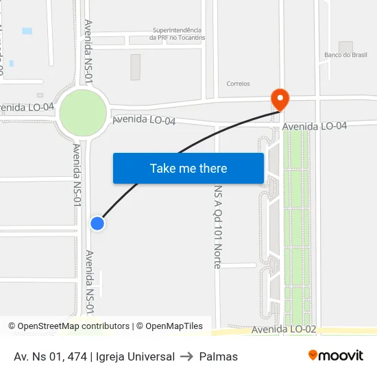Av. Ns 01, 474 | Igreja Universal to Palmas map