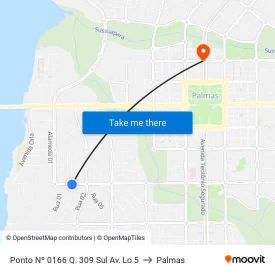 Ponto Nº 0166 Q. 309 Sul Av. Lo 5 to Palmas map