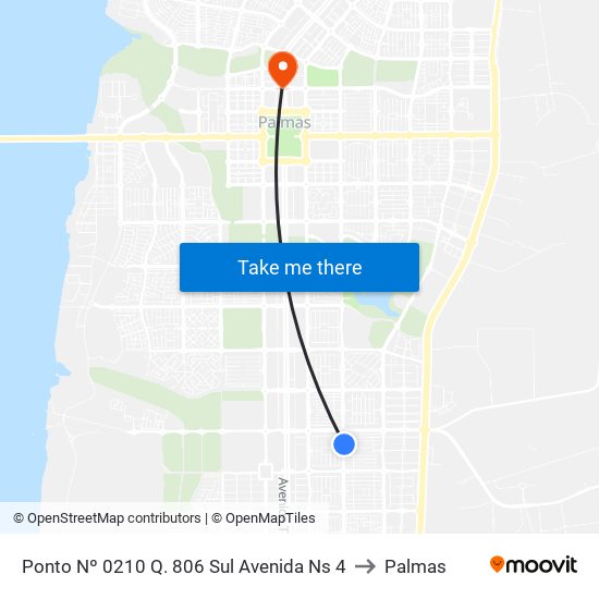 Ponto Nº 0210 Q. 806 Sul Avenida Ns 4 to Palmas map