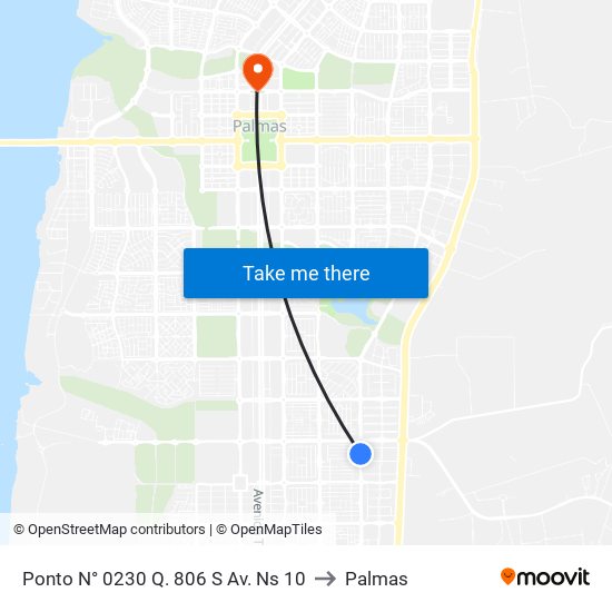 Ponto N° 0230 Q. 806 S Av. Ns 10 to Palmas map