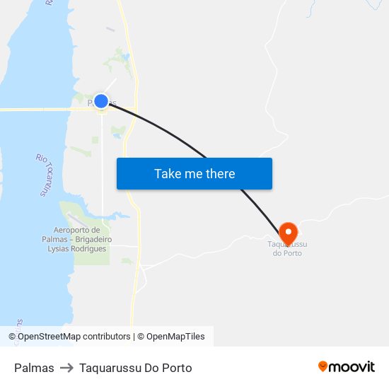 Palmas to Taquarussu Do Porto map
