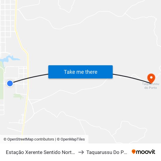 Estação Xerente Sentido Norte-Sul to Taquarussu Do Porto map