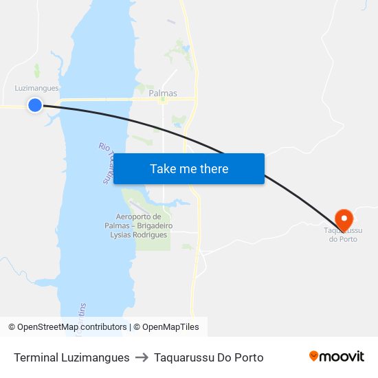 Terminal Luzimangues to Taquarussu Do Porto map