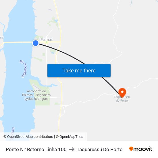 Ponto Nº Retorno Linha 100 to Taquarussu Do Porto map