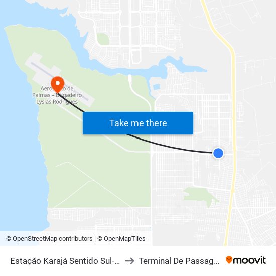 Estação Karajá Sentido Sul-Norte to Terminal De Passageiros map