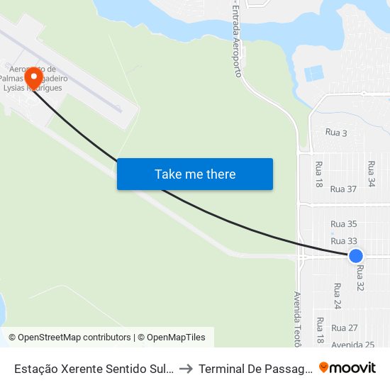 Estação Xerente Sentido Sul-Norte to Terminal De Passageiros map