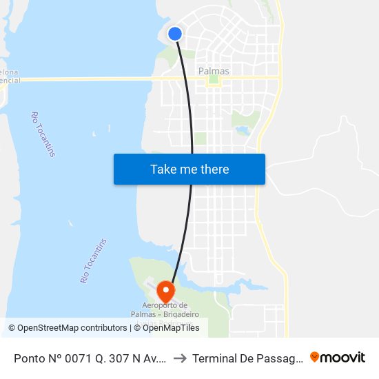 Ponto Nº 0071 Q. 307 N Av. Lo 10 to Terminal De Passageiros map