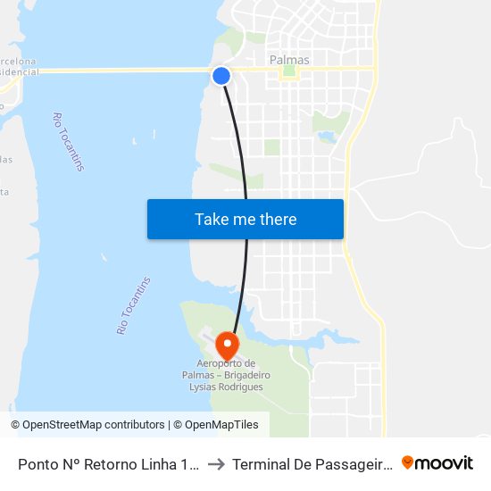 Ponto Nº Retorno Linha 100 to Terminal De Passageiros map