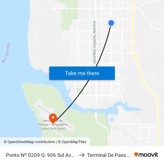 Ponto Nº 0209 Q. 906 Sul Avenida Ns 4 to Terminal De Passageiros map