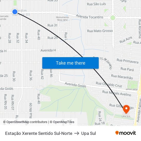 Estação Xerente Sentido Sul-Norte to Upa Sul map