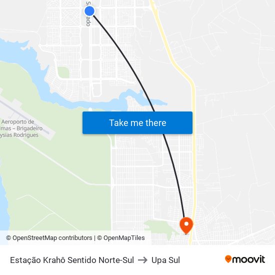 Estação Krahô Sentido Norte-Sul to Upa Sul map