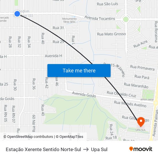 Estação Xerente | Av. I, 606 to Upa Sul map