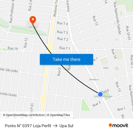 Ponto N° 0397 Loja Perfil to Upa Sul map