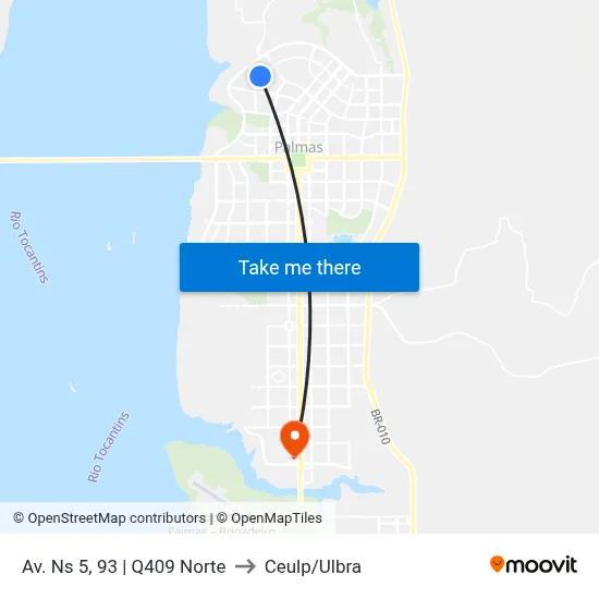 Av. Ns 5, 103 | Praça Da 409 Norte to Ceulp/Ulbra map