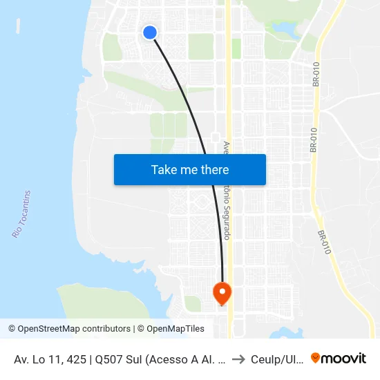 Av. Lo 11, 425 | Q507 Sul (Acesso A Al. Circ. 2) to Ceulp/Ulbra map