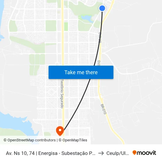 Av. Ns 10, 74 | Energisa - Subestação Palmas to Ceulp/Ulbra map