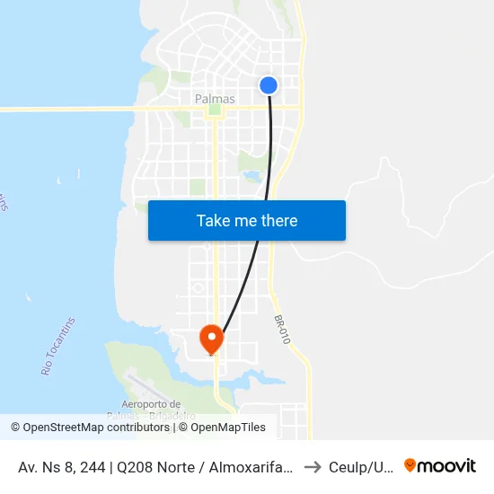 Av. Ns 8, 244 | Q208 Norte / Almoxarifado Seduc to Ceulp/Ulbra map