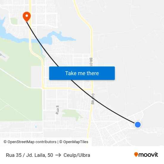 Rua 35 / Jd. Laila, 50 to Ceulp/Ulbra map