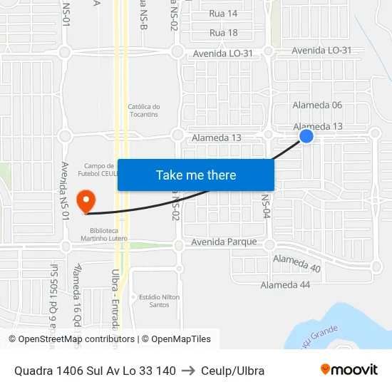 Quadra 1406 Sul Av Lo 33 140 to Ceulp/Ulbra map