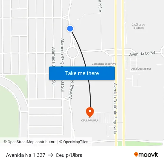 Avenida Ns 1 327 to Ceulp/Ulbra map