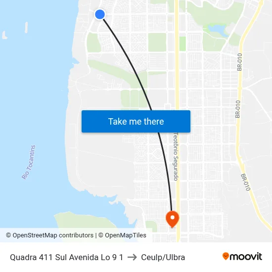 Quadra 411 Sul Avenida Lo 9 1 to Ceulp/Ulbra map