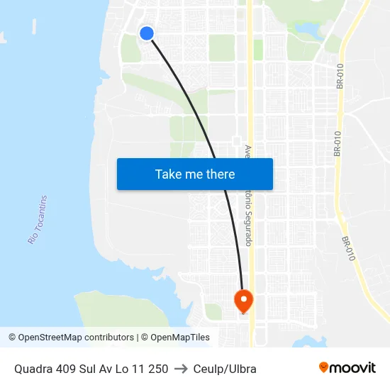 Quadra 409 Sul Av Lo 11 250 to Ceulp/Ulbra map
