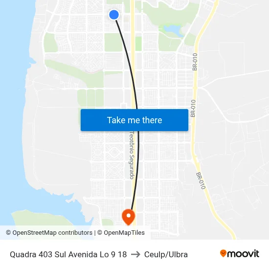 Quadra 403 Sul Avenida Lo 9 18 to Ceulp/Ulbra map