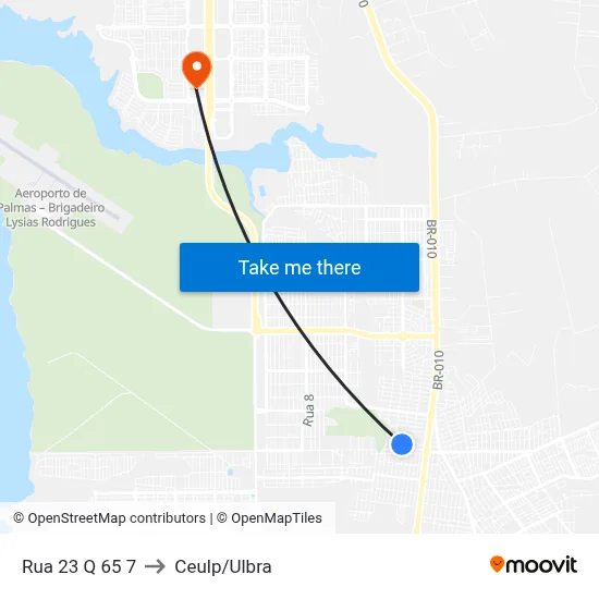 Rua 23 Q 65 7 to Ceulp/Ulbra map