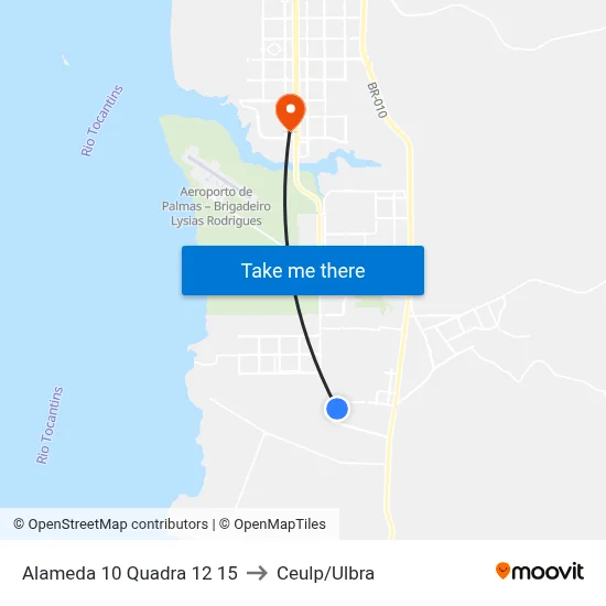 Alameda 10 Quadra 12 15 to Ceulp/Ulbra map