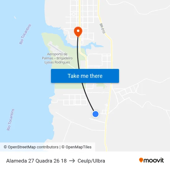 Alameda 27 Quadra 26 18 to Ceulp/Ulbra map