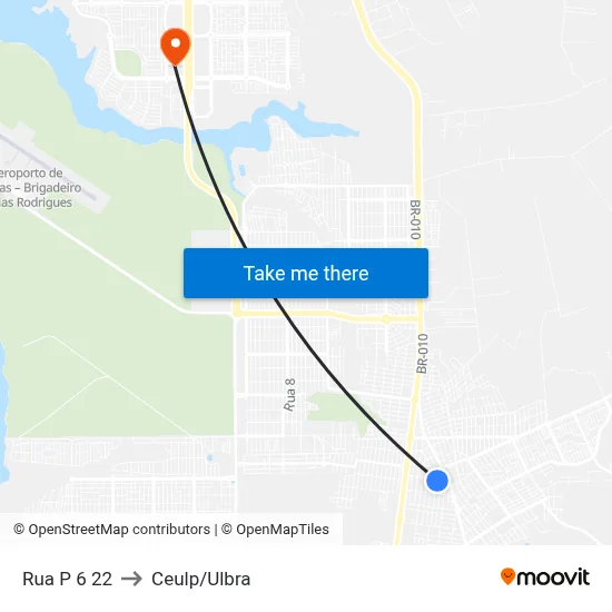 Rua P 6 22 to Ceulp/Ulbra map