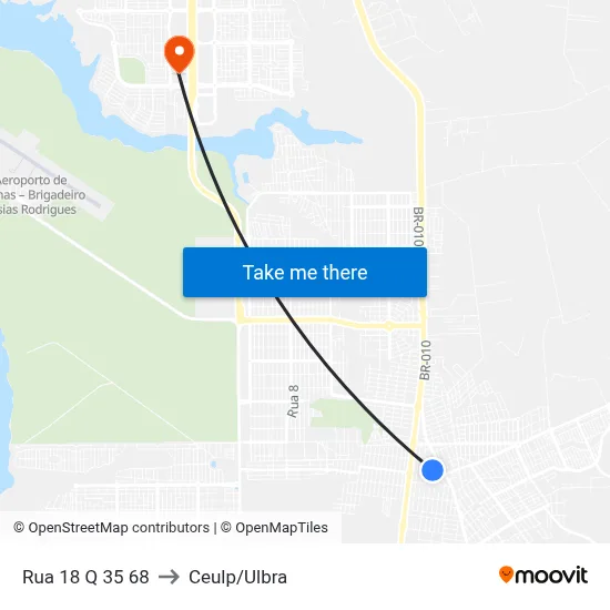 Rua 18 Q 35 68 to Ceulp/Ulbra map