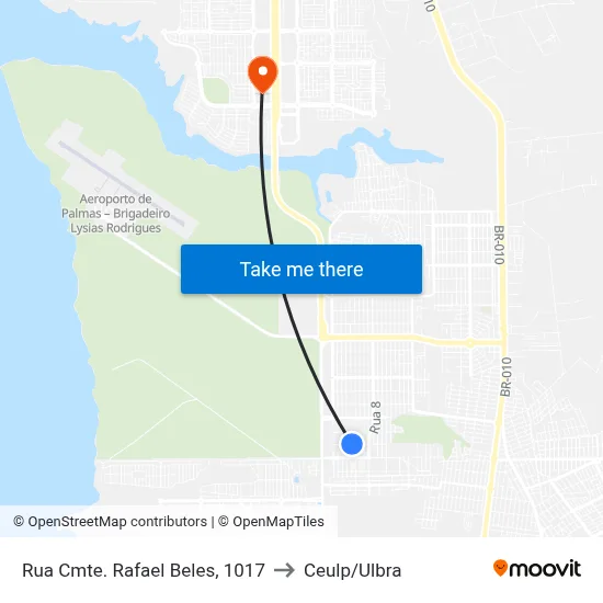 Rua Cmte. Rafael Beles, 1017 to Ceulp/Ulbra map