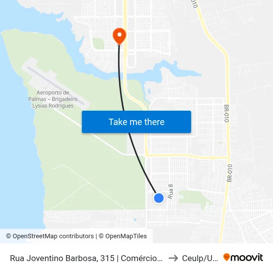 Rua Joventino Barbosa, 315 | Comércio Sul Norte to Ceulp/Ulbra map
