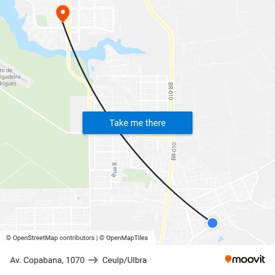 Av. Copabana, 1070 to Ceulp/Ulbra map