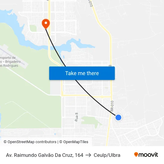 Av. Raimundo Galvão Da Cruz, 164 to Ceulp/Ulbra map