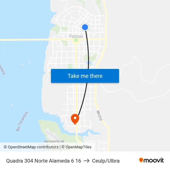 Quadra 304 Norte Alameda 6 16 to Ceulp/Ulbra map