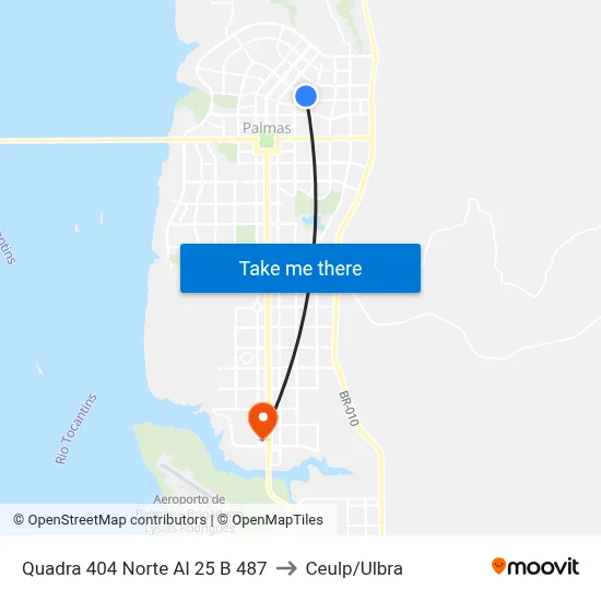 Quadra 404 Norte Al 25 B 487 to Ceulp/Ulbra map