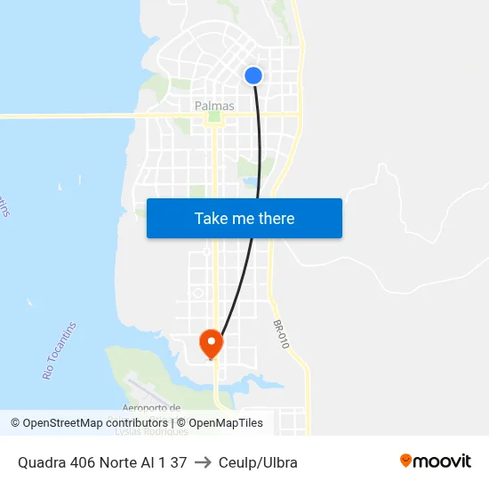 Quadra 406 Norte Al 1 37 to Ceulp/Ulbra map