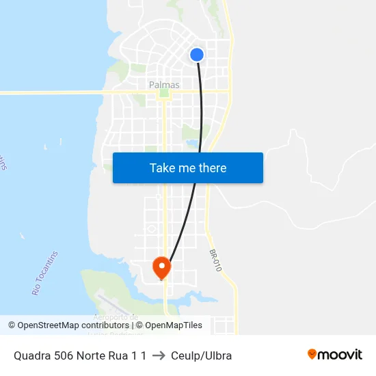 Quadra 506 Norte Rua 1 1 to Ceulp/Ulbra map