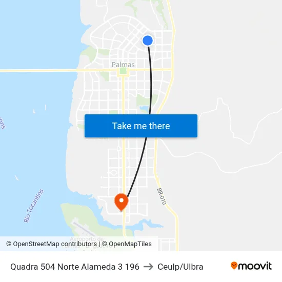 Quadra 504 Norte Alameda 3 196 to Ceulp/Ulbra map
