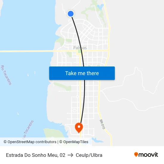 Estrada Do Sonho Meu, 02 to Ceulp/Ulbra map