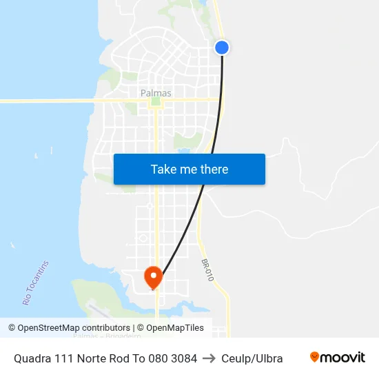 Quadra 111 Norte Rod To 080 3084 to Ceulp/Ulbra map