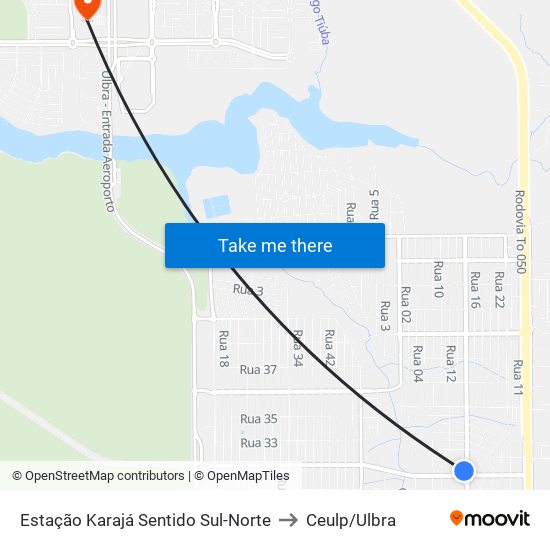 Estação Karajá Sentido Sul-Norte to Ceulp/Ulbra map